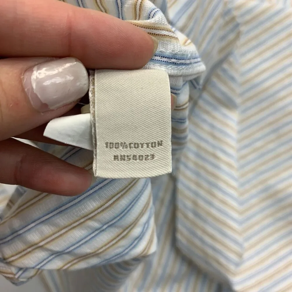 Banana Republic Dress Shirt Men L Large White Blue Striped Button Up Long Sleeve